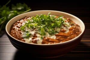 A bowl of creamy Dal Makhani garnished with fresh coriander.